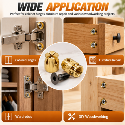 🔩 Cabinet Hinge Repair Inserts – Strong Expansion Nuts For Fixing Loose Furniture & Wood Screws