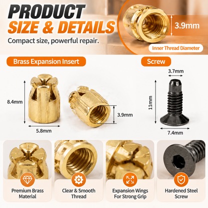 🔩 Cabinet Hinge Repair Inserts – Strong Expansion Nuts For Fixing Loose Furniture & Wood Screws