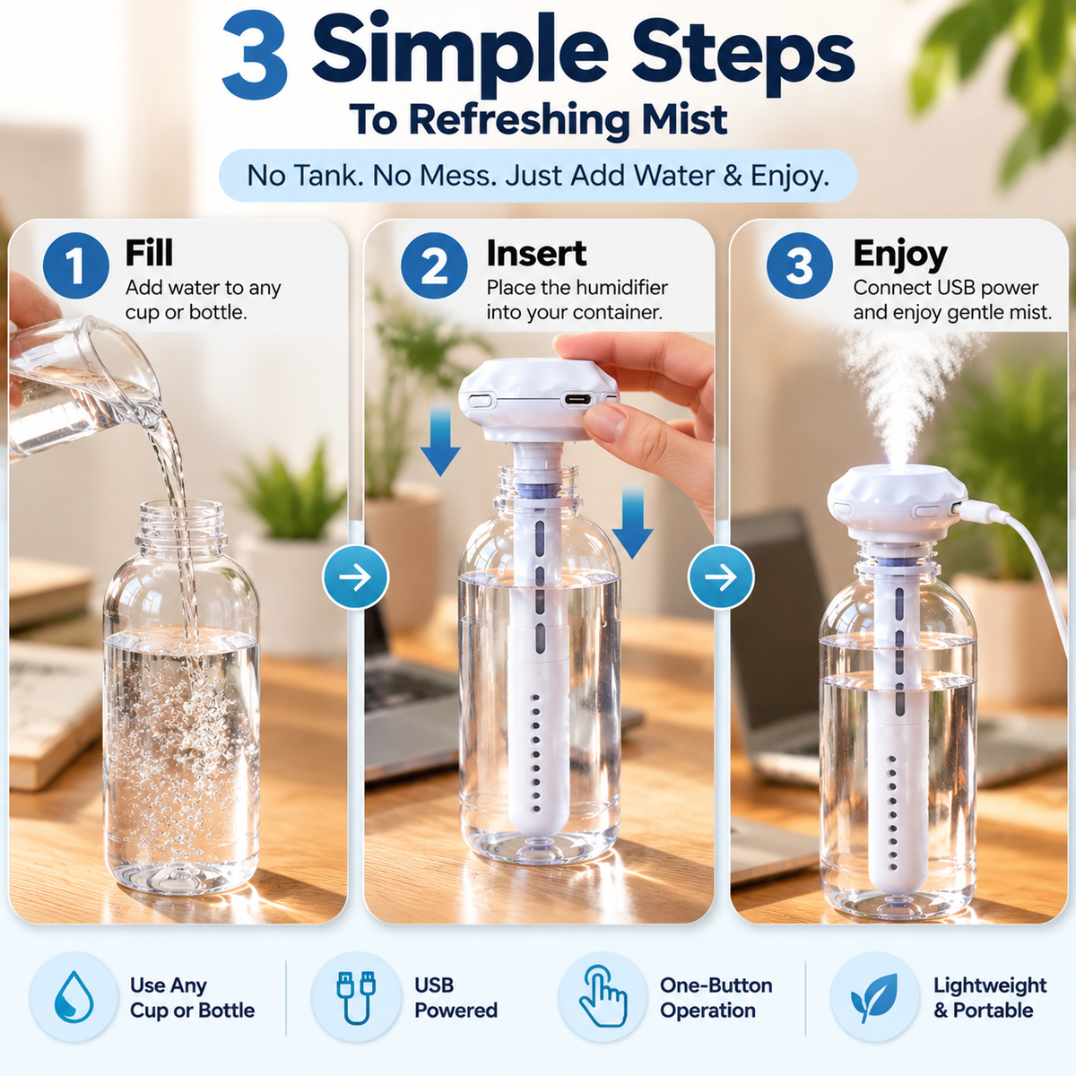 Portable Cup Humidifier – Turn Any Bottle Into A Personal Mist Maker