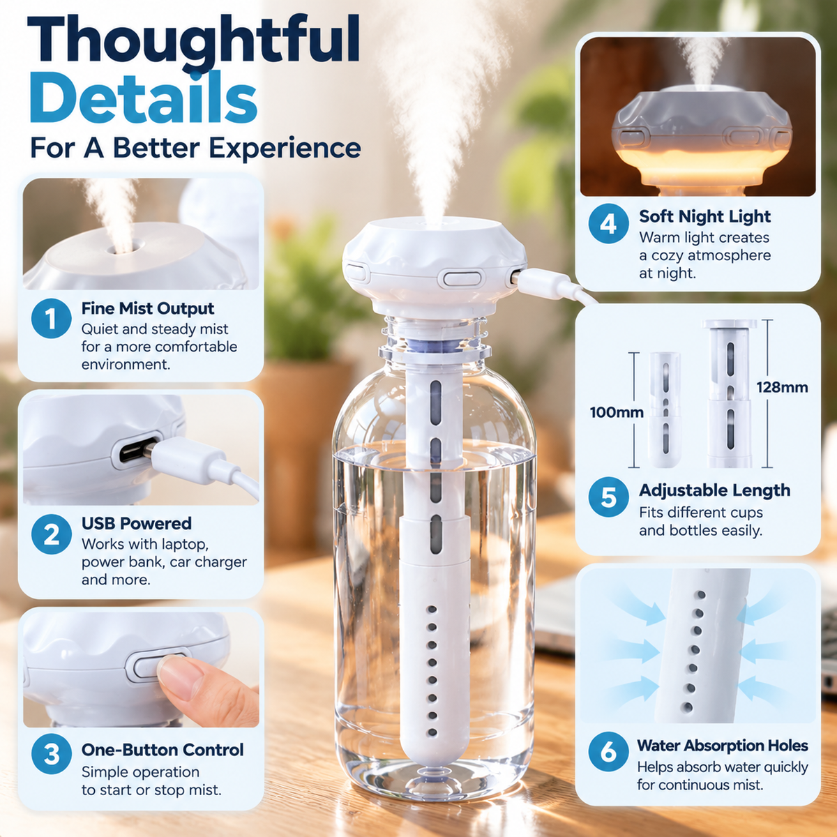 Portable Cup Humidifier – Turn Any Bottle Into A Personal Mist Maker