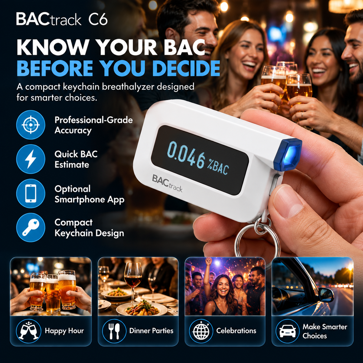 BACtrack C6 Keychain Breathalyzer – Smart Personal Alcohol Tester With Professional Sensor Technology