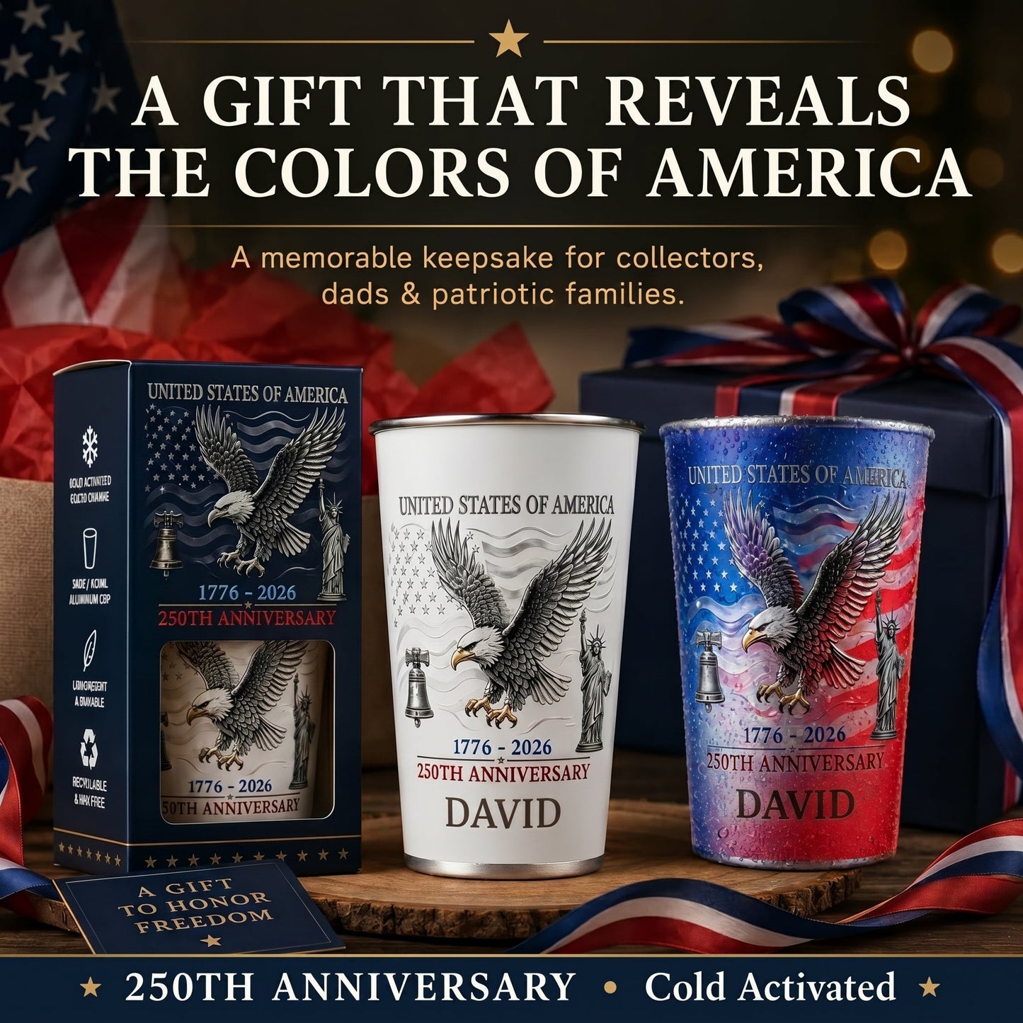 Personalized USA 250th Anniversary Color Changing Cup