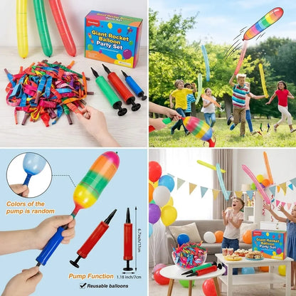 100PCS Rocket Balloon Launcher Set | Flying Party Balloons for Kids & Family Fun