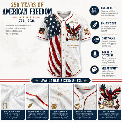 USA 250th Anniversary Baseball Jersey | 1776–2026 Patriotic Shirt