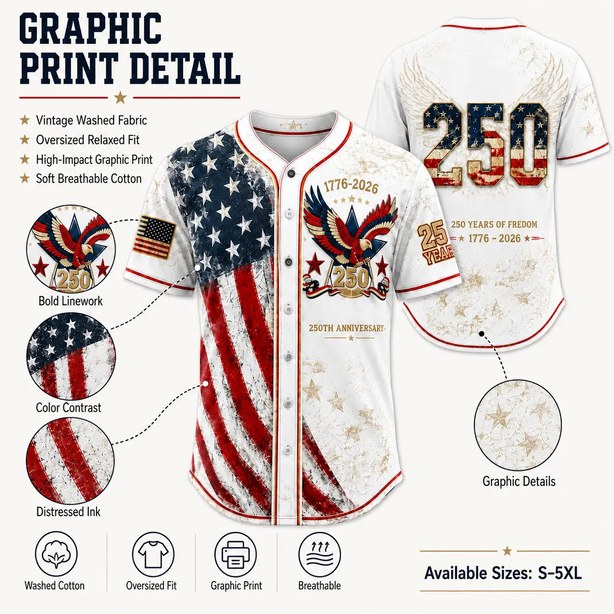 USA 250th Anniversary Baseball Jersey | 1776–2026 Patriotic Shirt