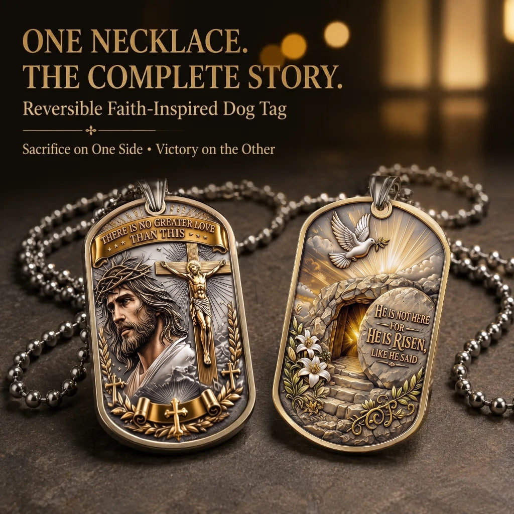 ✝️ 'The Ultimate Love' Reversible Christian Dog Tag Necklace – Jesus Crucifix & Empty Tomb