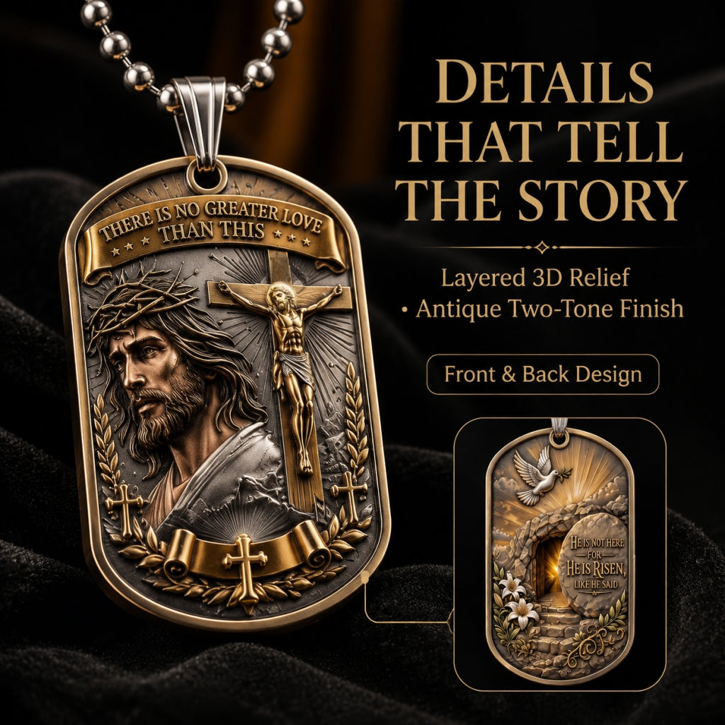 ✝️ 'The Ultimate Love' Reversible Christian Dog Tag Necklace – Jesus Crucifix & Empty Tomb