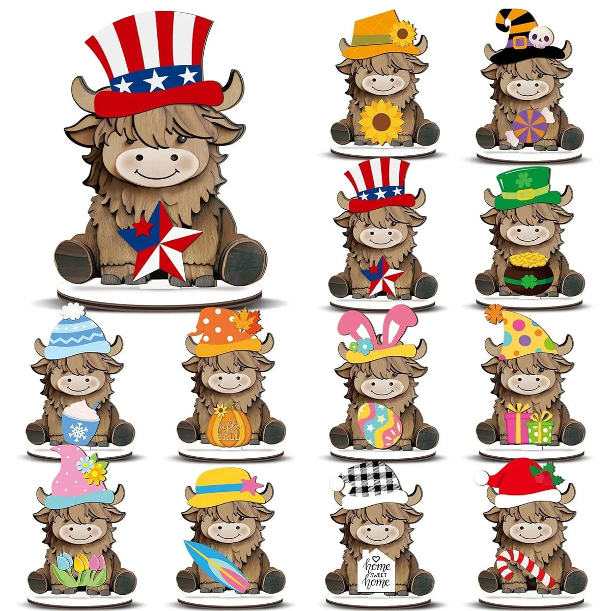 🐱 Interchangeable Seasonal Cat Wooden Decor – Holiday Desk & Home Decoration