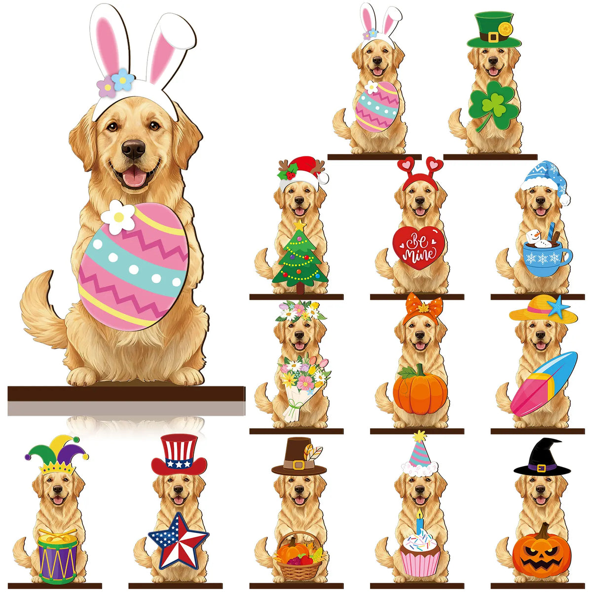 🐱 Interchangeable Seasonal Cat Wooden Decor – Holiday Desk & Home Decoration