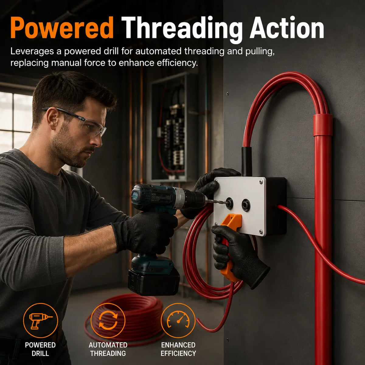 ⚡ Drill-Powered Wire Puller – Fast Conduit Cable Feeding Tool