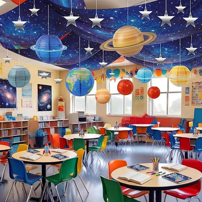 ❤️8pcs Planet Paper Lanterns, 12 Inch Outer Space Party Decorations | Solar System Hanging Planets Lantern, for Kids, Space Theme Party, Birthday Room Decorations