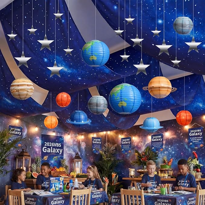 ❤️8pcs Planet Paper Lanterns, 12 Inch Outer Space Party Decorations | Solar System Hanging Planets Lantern, for Kids, Space Theme Party, Birthday Room Decorations