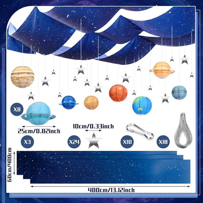❤️8pcs Planet Paper Lanterns, 12 Inch Outer Space Party Decorations | Solar System Hanging Planets Lantern, for Kids, Space Theme Party, Birthday Room Decorations