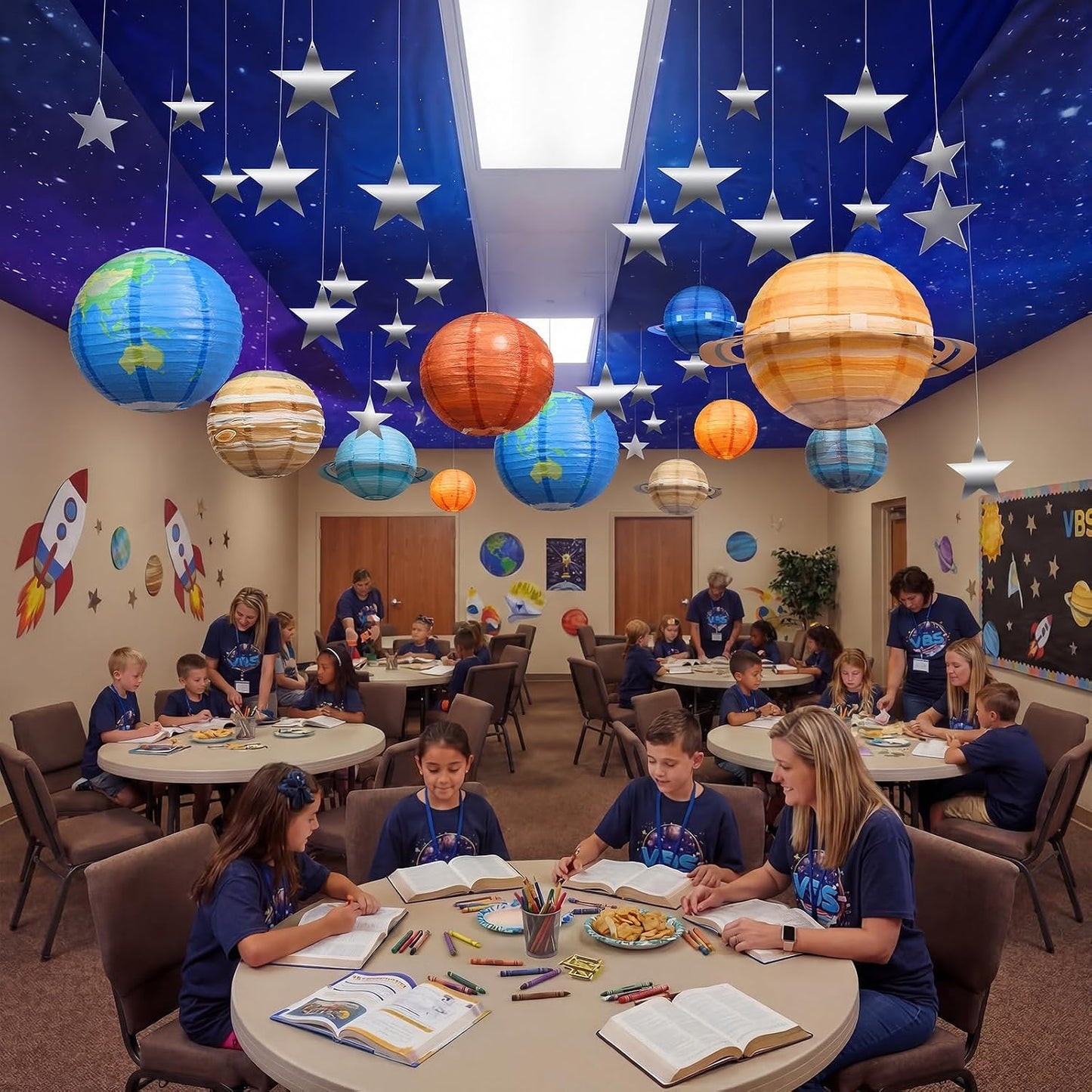 ❤️8pcs Planet Paper Lanterns, 12 Inch Outer Space Party Decorations | Solar System Hanging Planets Lantern, for Kids, Space Theme Party, Birthday Room Decorations