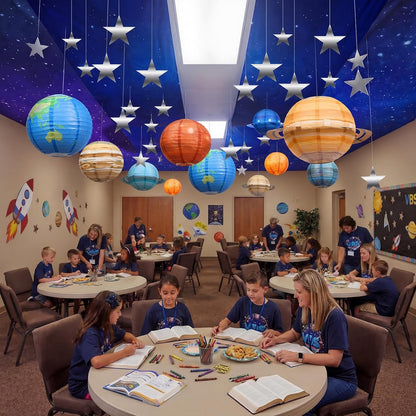 ❤️8pcs Planet Paper Lanterns, 12 Inch Outer Space Party Decorations | Solar System Hanging Planets Lantern, for Kids, Space Theme Party, Birthday Room Decorations