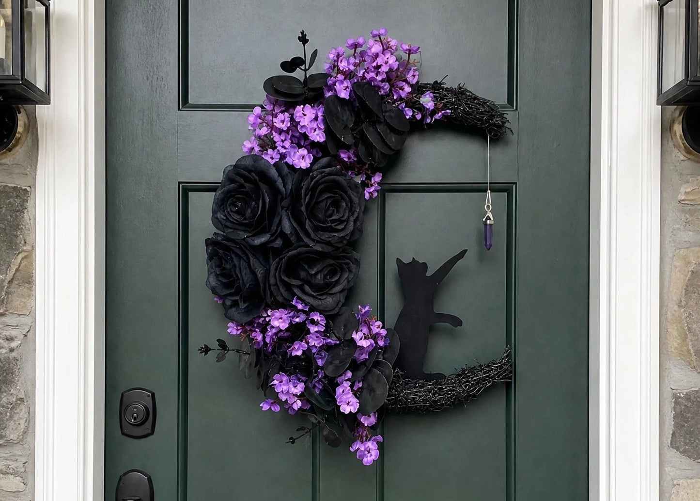🐈‍⬛ Gothic Cat Halloween Wreath | Floral Door Decor