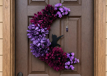 🐈‍⬛ Gothic Cat Halloween Wreath | Floral Door Decor