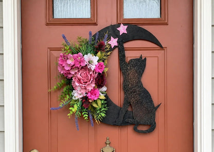 🐈‍⬛ Gothic Cat Halloween Wreath | Floral Door Decor
