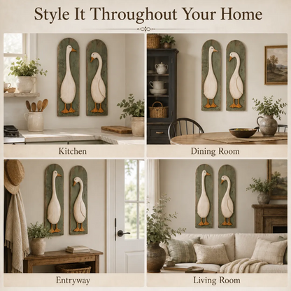 🪿 Set of 2 Handcrafted Rustic Goose Wall Art – Vintage Farmhouse Charm