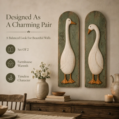 🪿 Set of 2 Handcrafted Rustic Goose Wall Art – Vintage Farmhouse Charm