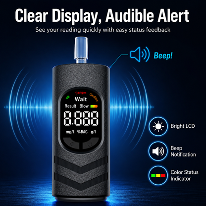 🚗 Rechargeable Digital Alcohol Breath Tester – Voice Broadcast & Tri-Color Alert