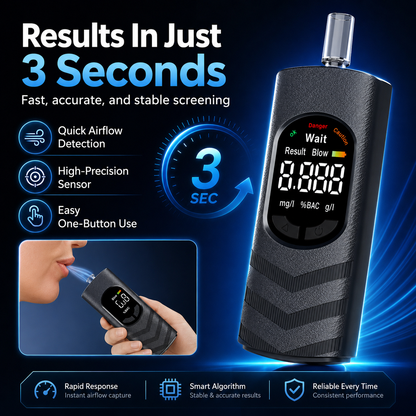 🚗 Rechargeable Digital Alcohol Breath Tester – Voice Broadcast & Tri-Color Alert