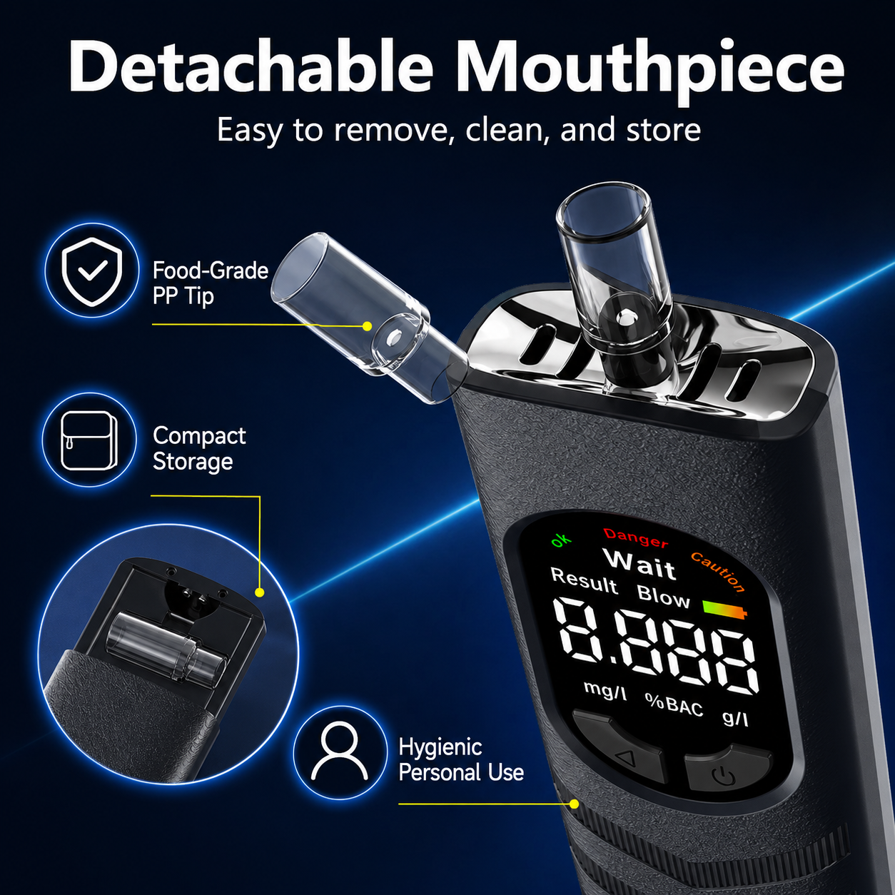 🚗 Rechargeable Digital Alcohol Breath Tester – Voice Broadcast & Tri-Color Alert