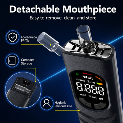 🚗 Rechargeable Digital Alcohol Breath Tester – Voice Broadcast & Tri-Color Alert