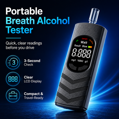 🚗 Rechargeable Digital Alcohol Breath Tester – Voice Broadcast & Tri-Color Alert