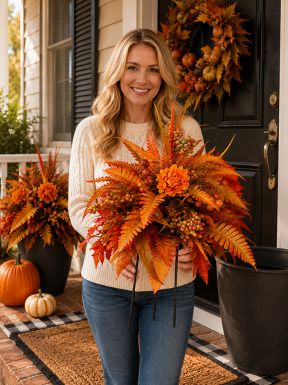 🍂 Autumn Harvest Floral Garden Stake – Full & Maintenance-Free Fall Planter Decor