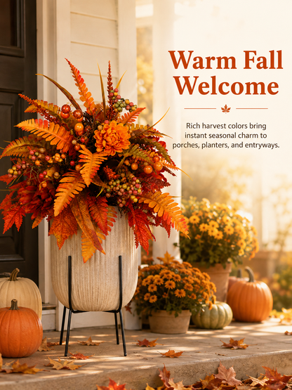 🍂 Autumn Harvest Floral Garden Stake – Full & Maintenance-Free Fall Planter Decor
