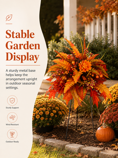 🍂 Autumn Harvest Floral Garden Stake – Full & Maintenance-Free Fall Planter Decor