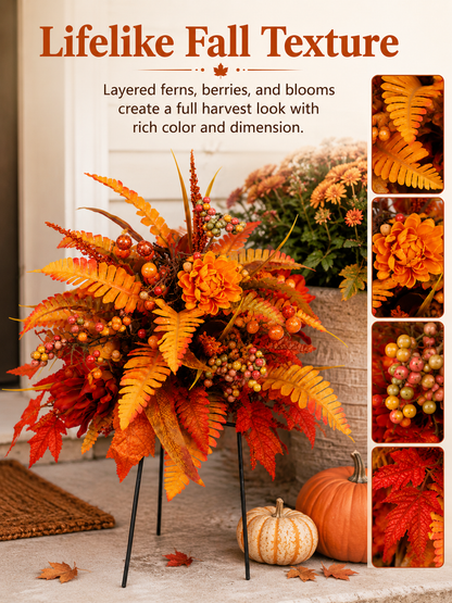 🍂 Autumn Harvest Floral Garden Stake – Full & Maintenance-Free Fall Planter Decor