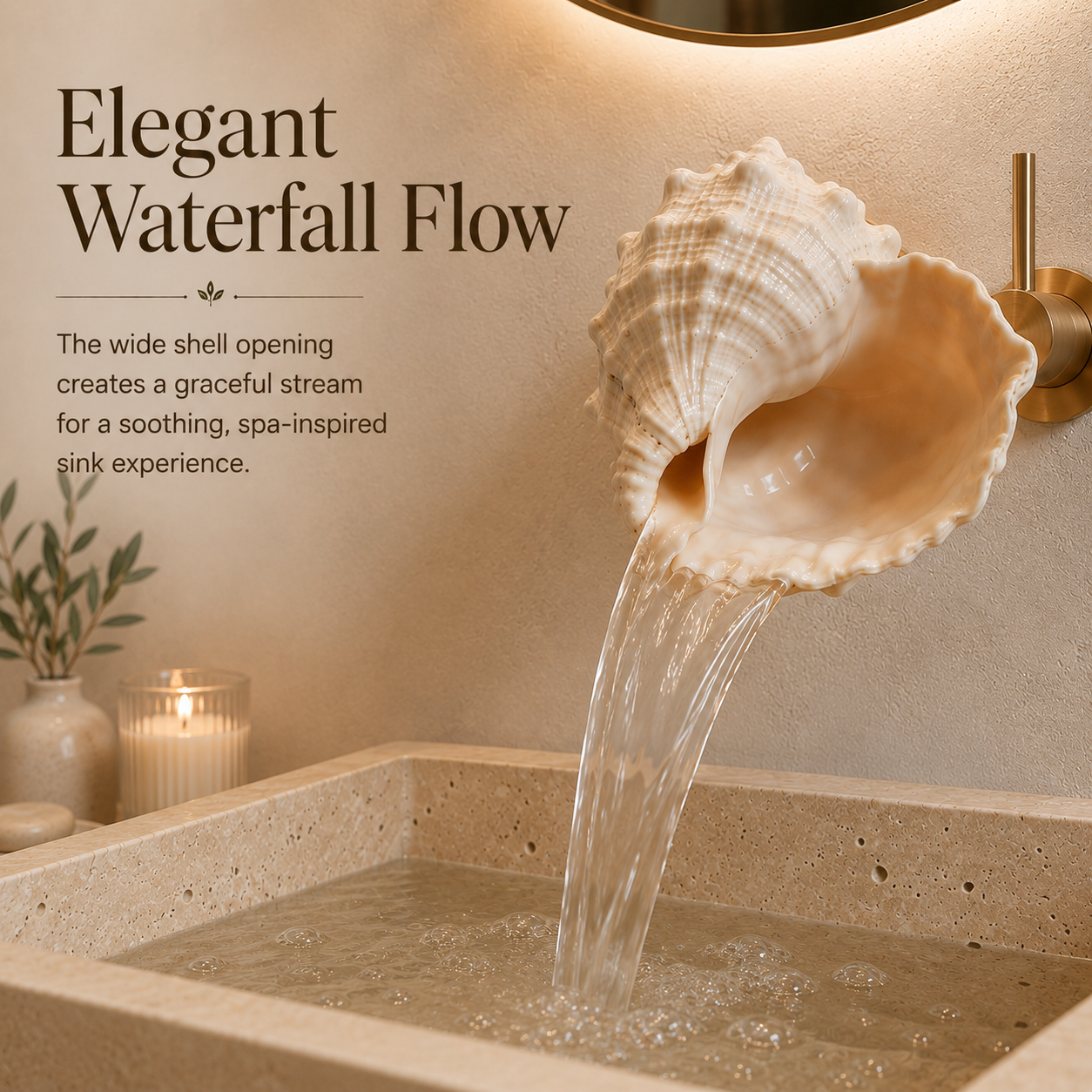 🐚 Coastal Seashell Waterfall Faucet – Sculptural Wall-Mounted Bathroom Fixture