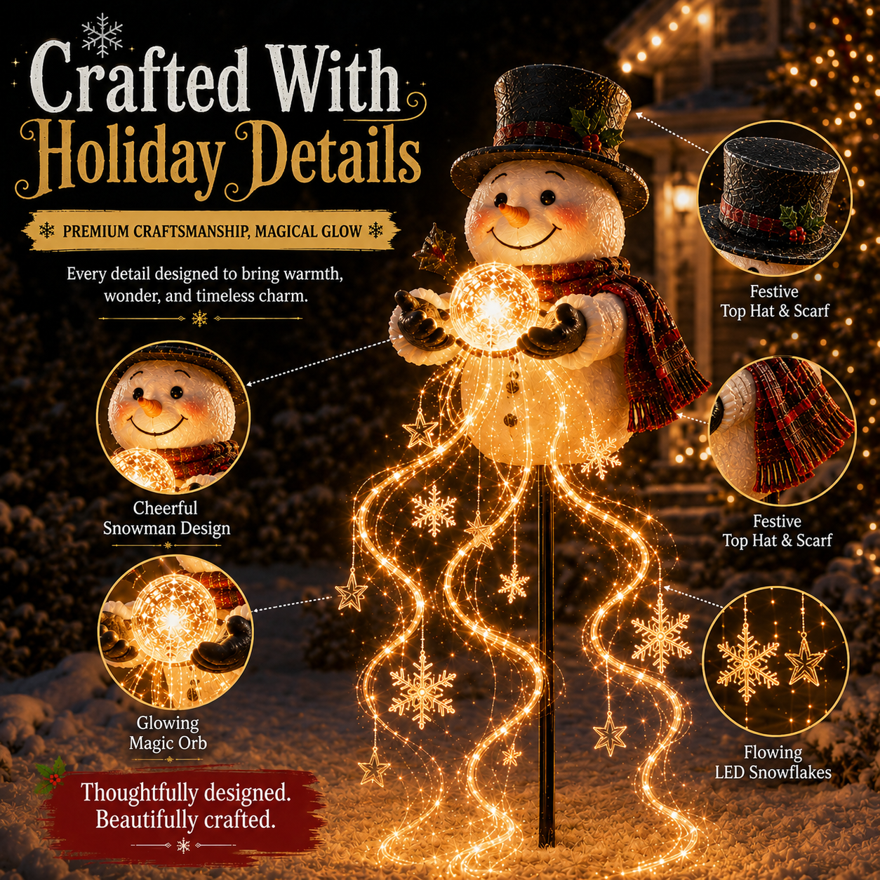 ⛄ Solar Snowman Magic Fountain Light – Flowing Snowflake Christmas Yard Decor