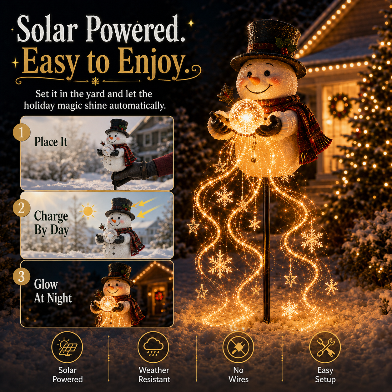 ⛄ Solar Snowman Magic Fountain Light – Flowing Snowflake Christmas Yard Decor