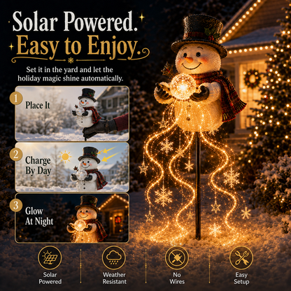 ⛄ Solar Snowman Magic Fountain Light – Flowing Snowflake Christmas Yard Decor
