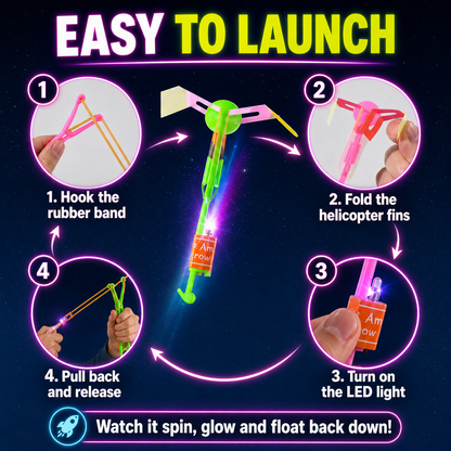🚁 24-Set LED Flying Helicopters – 48-Piece Glow-in-the-Dark Slingshot Party Pack