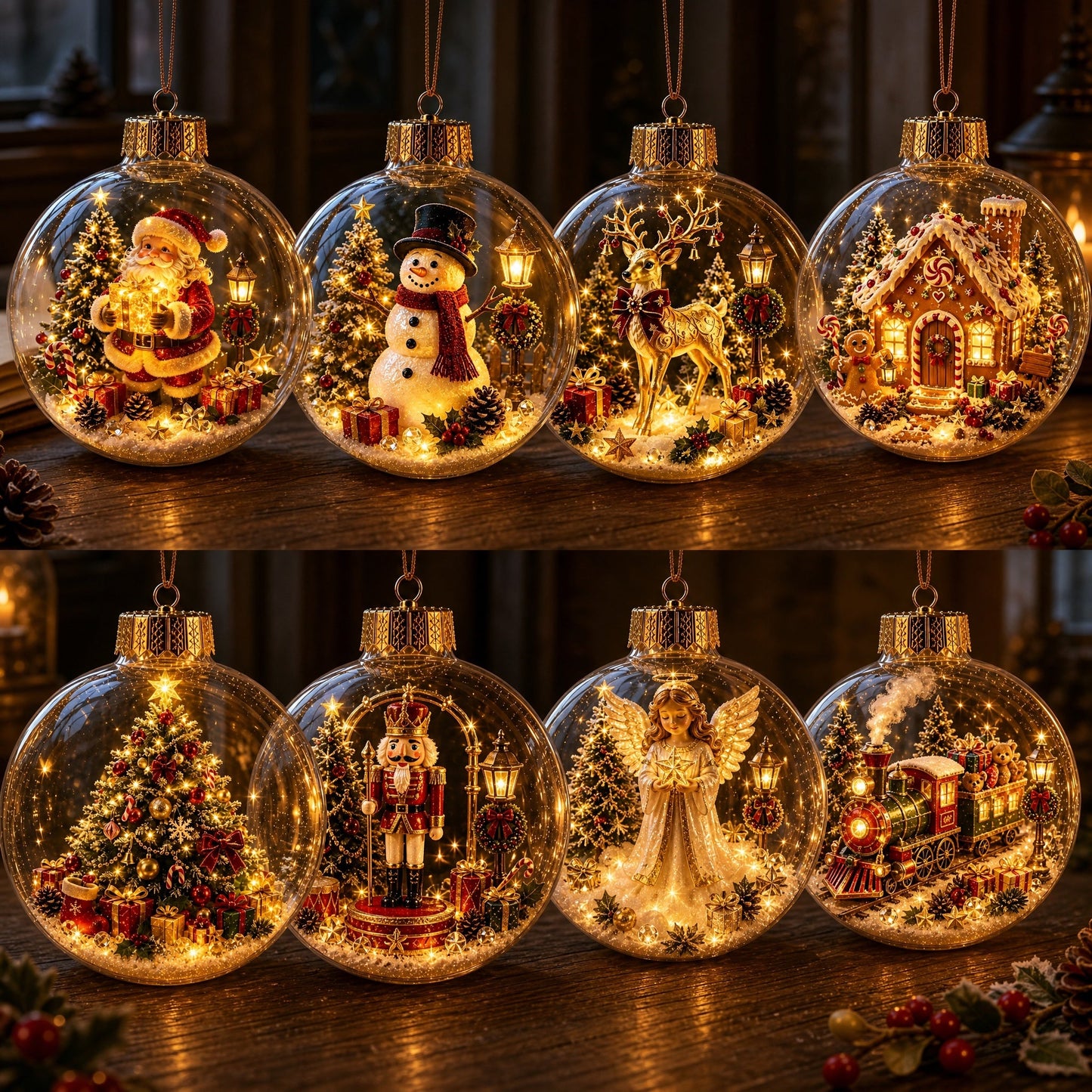 🎄 Light-Up 3D Christmas Ornaments – Battery Operated Warm White LED Scene Baubles