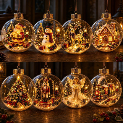 🎄 Light-Up 3D Christmas Ornaments – Battery Operated Warm White LED Scene Baubles