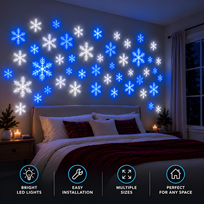 ❄️ Remote-Controlled Snowflake Wall Light Set – Blue & White Christmas Décor