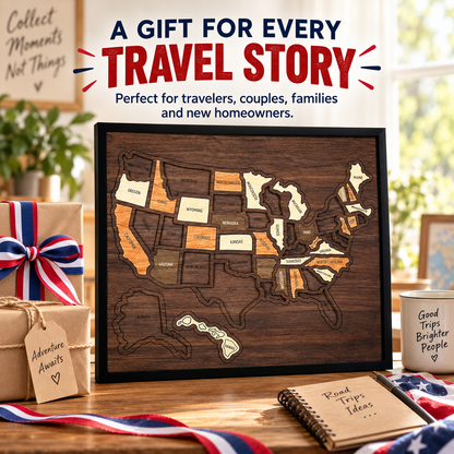 🗺️ Wooden USA Travel Map – Personalized Adventure Memory Wall Decor & Gift