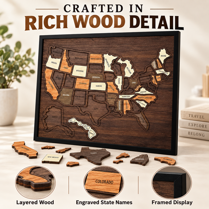 🗺️ Wooden USA Travel Map – Personalized Adventure Memory Wall Decor & Gift