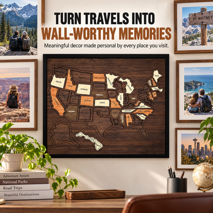 🗺️ Wooden USA Travel Map – Personalized Adventure Memory Wall Decor & Gift