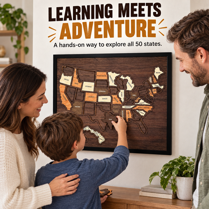 🗺️ Wooden USA Travel Map – Personalized Adventure Memory Wall Decor & Gift