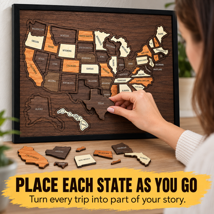 🗺️ Wooden USA Travel Map – Personalized Adventure Memory Wall Decor & Gift