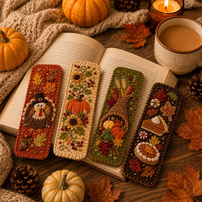 🎃4-Piece ThanksgivingEmbroidered FeltBookmark Set