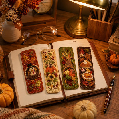 🎃4-Piece ThanksgivingEmbroidered FeltBookmark Set