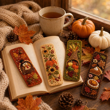 🎃4-Piece ThanksgivingEmbroidered FeltBookmark Set