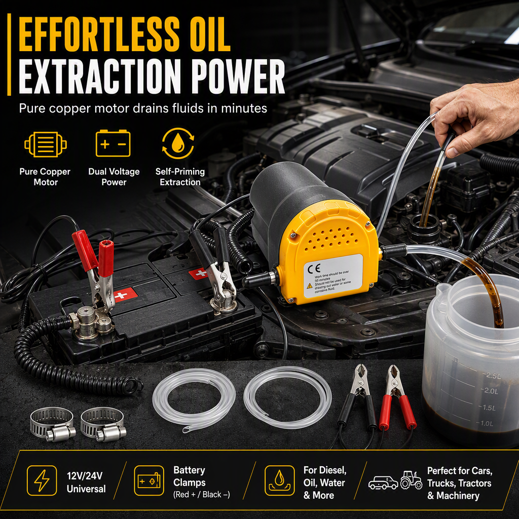 🚗 12V/24V Electric Oil Transfer Pump – Self-Priming Fuel & Oil Pump for Cars, Trucks & Machinery
